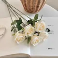 Elegant bundle of five lifelike cream white artificial roses for home and wedding decor - Apricot