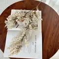 Künstlicher Schleierkraut-Zweig in Weiß auf Holztisch mit Vintage-Zeitschrift - Mittel Weiß