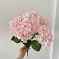 Handheld pale pink artificial hydrangea bouquet with realistic green leaves for decor - Light Pink