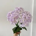 Single bundle of five-headed faux French hydrangea in light purple with green leaves - Light Purple