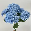 Single bunch of lifelike blue silk hydrangeas with realistic petals and green leaves - Dark Blue