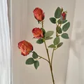 Single stem artificial French oil painting style rose in vintage orange with four flower heads - Orange