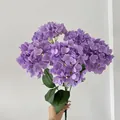 Artificial purple hydrangea silk flowers bunch with realistic green leaves for wedding decor - Deep purple