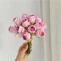 Pink artificial rose bouquet with 12 stems for home decor and wedding bridal flowers - Border Pink