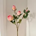 French oil painting style artificial pink roses with multiple buds and silk petals - Light Pink