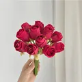 Realistic bouquet of 12 artificial red roses with gradient petals for home decor - Red
