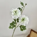 Elegant white faux peony stem with two blooming silk flowers and a small green bud - White