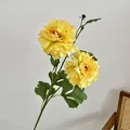 Artificial yellow peony silk flower branch with two blooms for home interior decor - Yellow