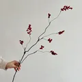 Artificial red holly berry branch for Chinese Zen style home decor and festive holiday use - Short Red