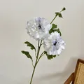 Elegant purple-tipped white artificial peony with two blooms and one bud for home decor - Gradient Blue