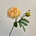 Pivoine artificielle orange champagne avec pétales réalistes et bouton de fleur vert - Jaune