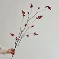 Artificial winterberry holly branch with vibrant red berries for Zen home decor - Long Red