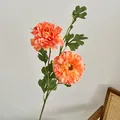 Vibrant orange artificial peony silk flower with blooming petals and green stem - Orange