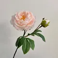 Tige de pivoine artificielle rose clair réaliste avec pétales denses et bouton vert - Bleu foncé