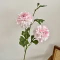 Pink faux peony branch with two blooming heads and one bud for home decor - Light Pink