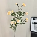 Rama de rosa champagne artificial con múltiples cabezas de flores para decoración hogar - Champán