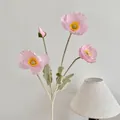 Pink Icelandic poppy artificial flower with three blooms and one bud on a flocked stem - All Pink