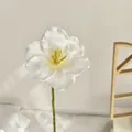 3D printed white tulip artificial flower with yellow center and realistic green stem - White