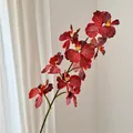 3D printed 9-head dark red artificial Phalaenopsis orchid with speckled flower petals - Red