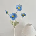 Artificial blue Iceland poppy with three blooms and one bud on a flocked realistic stem - Ice Blue