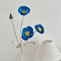 Artificial Icelandic poppy in royal blue with three blooms and one bud on flocked stems - Sapphire Blue