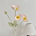Pink and white gradient faux poppy flower with realistic flocked stems and buds - Light Pink