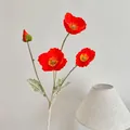 Artificial red Iceland poppies with three silk blooms and one bud on flocked stems - Sunset Orange