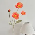Artificial orange poppy flower with three silk heads and fuzzy flocked stem - Watermelon red