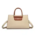 Elegante Lederhandtasche in Beige und Braun mit goldenen Details und Handgriffen - Aprikose