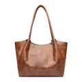 Elegant retro brown tote bag with premium crocodile pattern embossed leather finish - Yellow Brown
