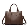 Dunkelbraune Shopper-Tasche aus Leder mit Litschi-Muster und goldenen Schnallen - Braun