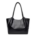 Classic black crocodile pattern embossed tote bag for women with polished leather finish - Black