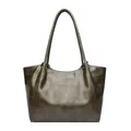 Deep olive green tote bag with crocodile pattern leather and stylish pleated sides - Green
