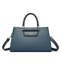 Dunkelblaue Handtasche aus Leder mit Litschi-Muster und goldener Hardware - Blau