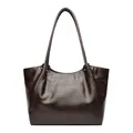 Dark brown tote bag with crocodile embossed leather and slim double shoulder straps - Coffee