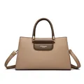 Sac à main élégant en cuir patchwork kaki et marron foncé avec texture grainée de qualité - Kaki