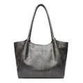 Deep grey tote bag with crocodile texture and sleek long shoulder straps in a minimalist style - Gray