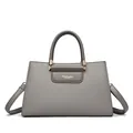 Sac à main élégant en cuir gris grainé avec détails dorés et bandoulière amovible - Gris