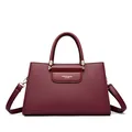 Sac à main premium bordeaux en cuir grainé avec détails métalliques dorés - Rouge