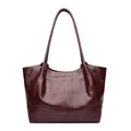 Elegant deep red tote bag with crocodile texture and long shoulder straps for women - Red