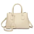 Beige lychee pattern leather tote bag with top handles and a kangaroo charm pendant - Off White