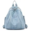 Light blue denim backpack with shimmering silver sequins and punk style rivet details - Light Blue Star Rhinestone