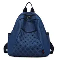 Deep blue denim backpack featuring punk rock metal studs and quilted stitching pattern - Dark Blue Studded
