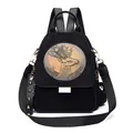 Versatile black suede backpack with gold deer emblem and studded straps for women - Black
