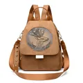 Brown faux suede backpack with embossed bronze stag emblem and woven shoulder strap - Yellow