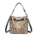 Chic snake-print bucket bag with black leather strap and silver metal twist lock - Black