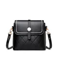 Black leather quilted bucket bag with white contrast stitching and gold buckle - Black
