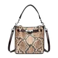 Brown and beige snakeskin bucket bag with silver lock and detachable shoulder strap - Brown