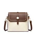 Quilted diamond bucket bag in cream and dark brown leather with golden hardware - White