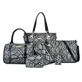 Ensemble de 6 sacs à main élégants pour femmes avec motif serpent et pochettes assorties - Gris